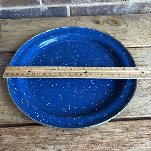 Blue Speckled Enamelware 2 Piece Set Tin Metal Camping Dishes - Picture 2 of 10